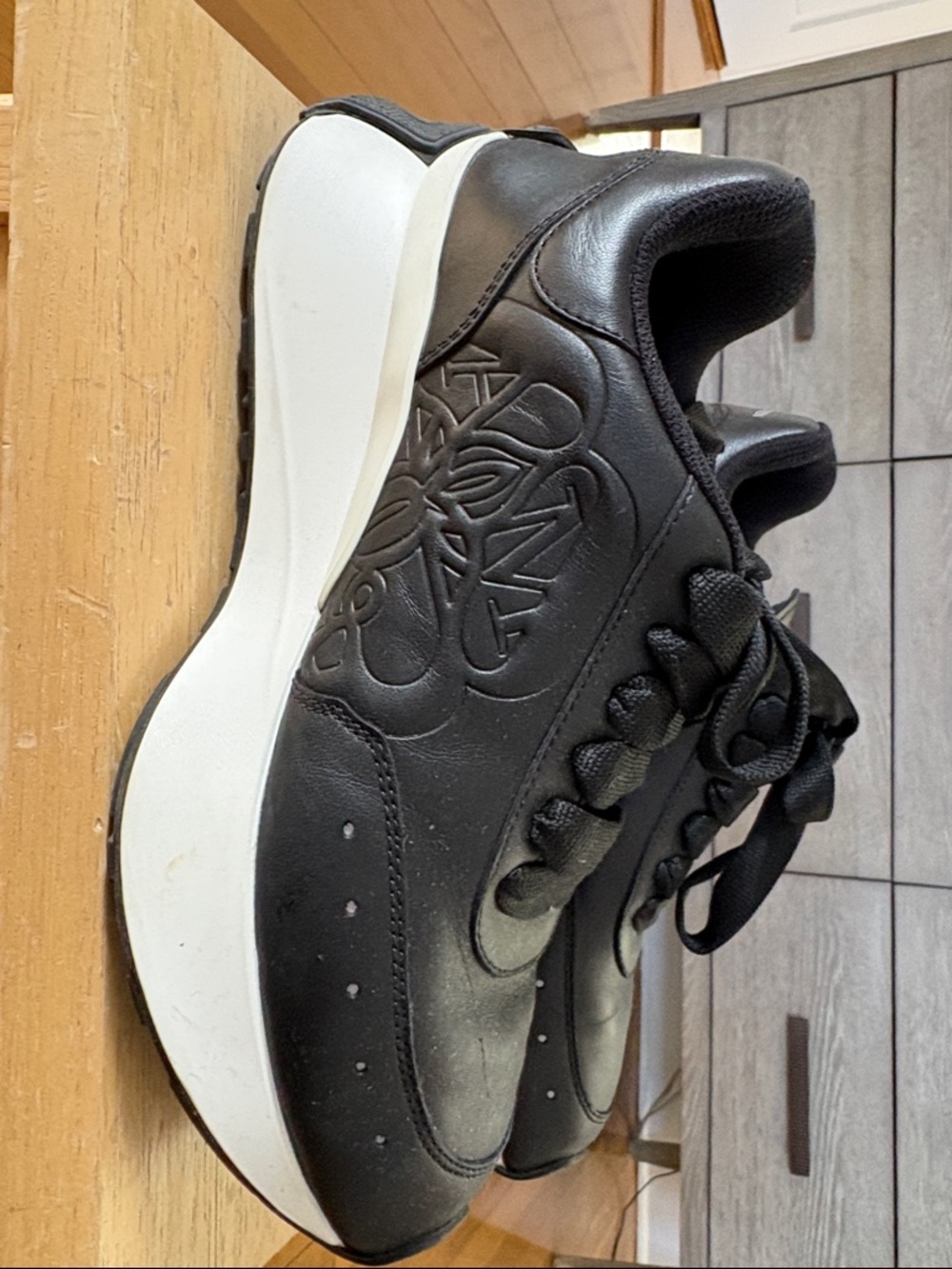 Alexander McQueen Black Leather Sneakers with White Platform Sole